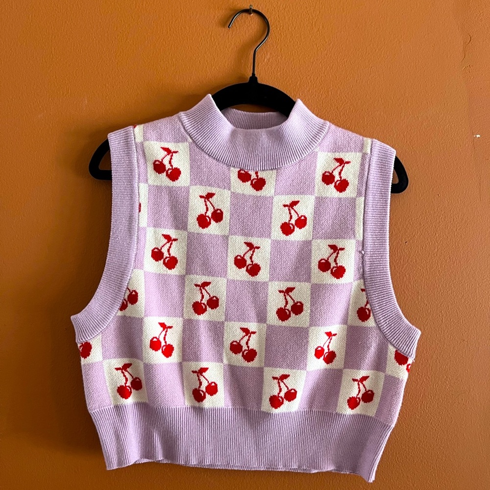 Checkered Cherry Sweater Vest Forever 21